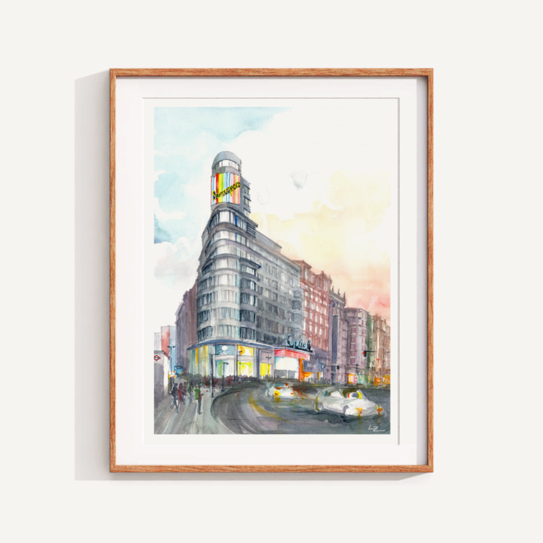 Picolómini: Un proyecto inspirado en el arte y la arquitectura. 2 20.25 Edificio Carrion lamina print acuarela 768x768 1